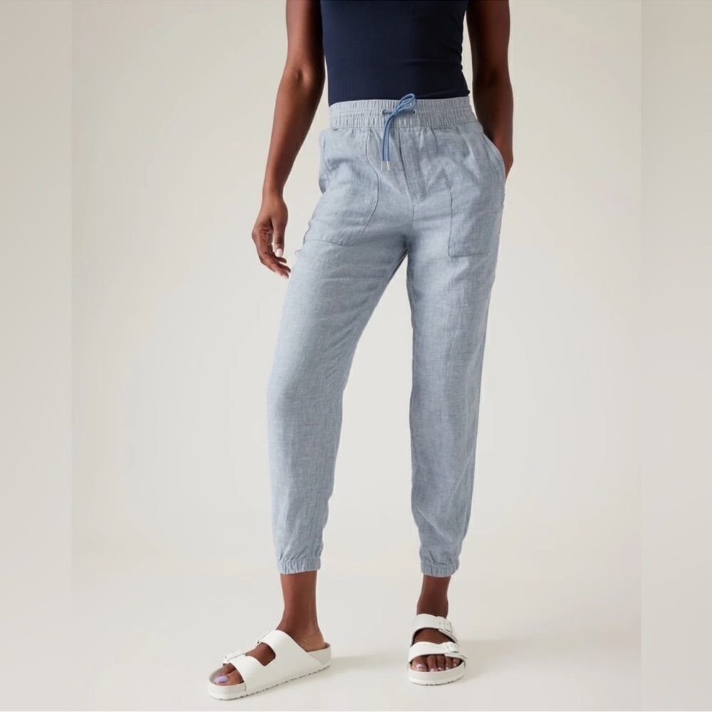 ATHLETA Retreat Linen Jogger Pants in Chambray Blue Size 16 Tall